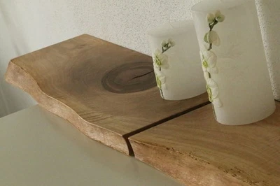 2xWandboard Nussbaum Massiv Holz Board Regal Steckboard Regalbrett Baumkante NEU - Bild 1 von 4