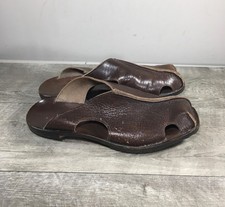 CYDWOQ Made in USA Vintage Brown Leather Slide Closed Toe Mens Sandals Size 9