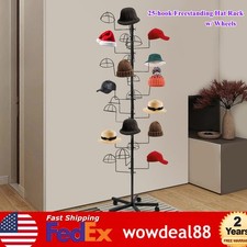 Metal Hats Display Stand, Hat Storage Stand with 25 Hooks, Freestanding Hat Disp