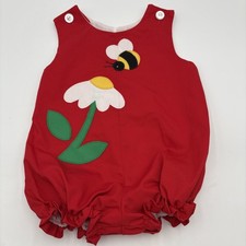 Vtg Boutique Girls Sz 3 Red Flower Bumble Bee Appliqu Bubble Romper Sunsuit