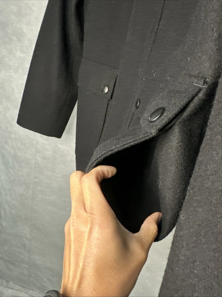 Abrigo Express Hombre Mezcla Lana Estilo Militar en Negro, Talla Mediana Foto 4 de 4