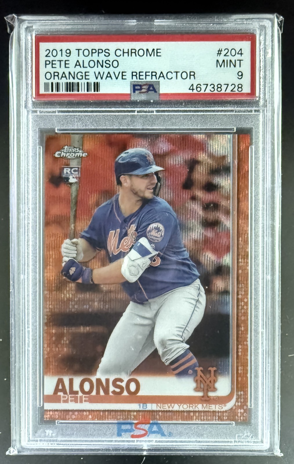2019 Topps Chrome #204 Pete Alonso Orange Wave Refractor PSA 9 #/25
