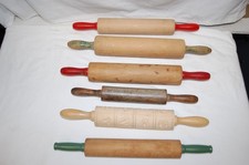 Vintage Rolling Pin Lot of 6 Solid Wood Red, Green and Natural Preowned
