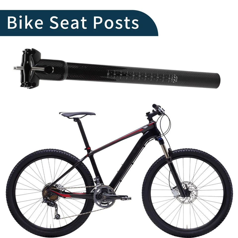 Tija de sillín con suspensión de bicicleta 34,9x300 mm asiento negro brillante fibra de carbono Foto 3 de 4