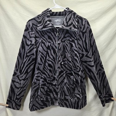 Style & Co Sport Women's Size Medium Black/Gray Full-Zip Jacket Animal Print 