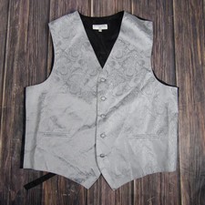 Vesuvio Napoli Vest Mens XL Silver Paisley Formal Tuxedo Waistcoat Wedding Prom