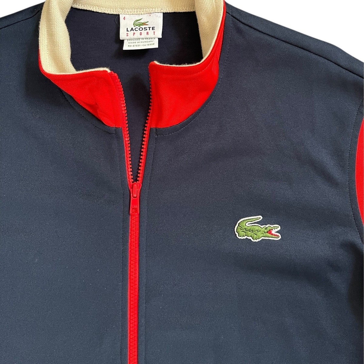 Lacoste Sport Mens Tennis Track Jacket Navy Red Cream Colorblock 