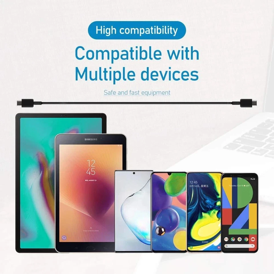 USB C Fast Charger/ Cable 45W PD Adapter for Samsung S25 S24 S23 S22 S21 White - Image 3 of 4