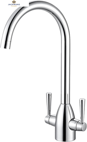 Hapilife Kitchen Sink Mixer Tap Monobloc Two Handles 360 Swivel Spout Chrome