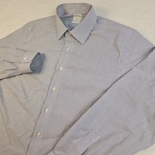 Brooks Brothers Milano Dress Shirt Blue Stripe 16.5 34 Mens Slim Fit Non-Iron