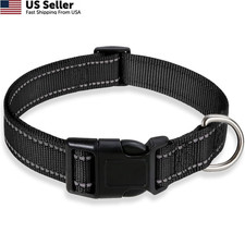 Reflective Dog Collar with Buckle Small :Width 5/8",Neck 10-14", Black