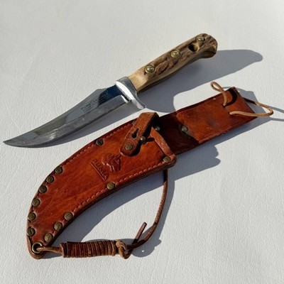 Vintage 1967 PUMA 6393 Skinner Knife - Solingen Germany   Stag Handle   w/Sheath
