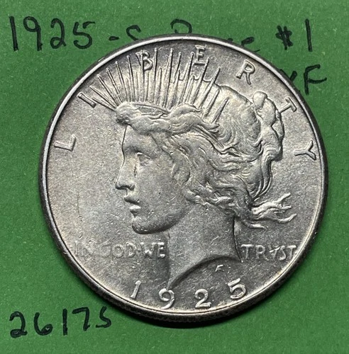 1925-S Peace Silver Dollar $1 Xf Extra Fine 90% Silver