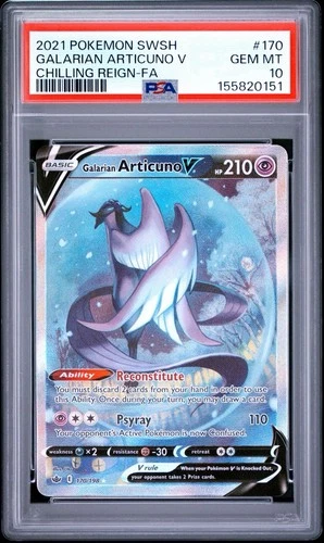 2021 POKEMON SWSH CHILLING REIGN PSA 10 GALARIAN ARTICUNO V ALTERNATE ART 170