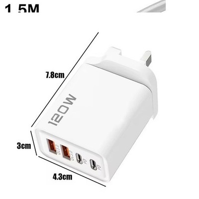 Mobile Charger 3.0 Fast 120W 4 Port USB Type C PD Android/Apple