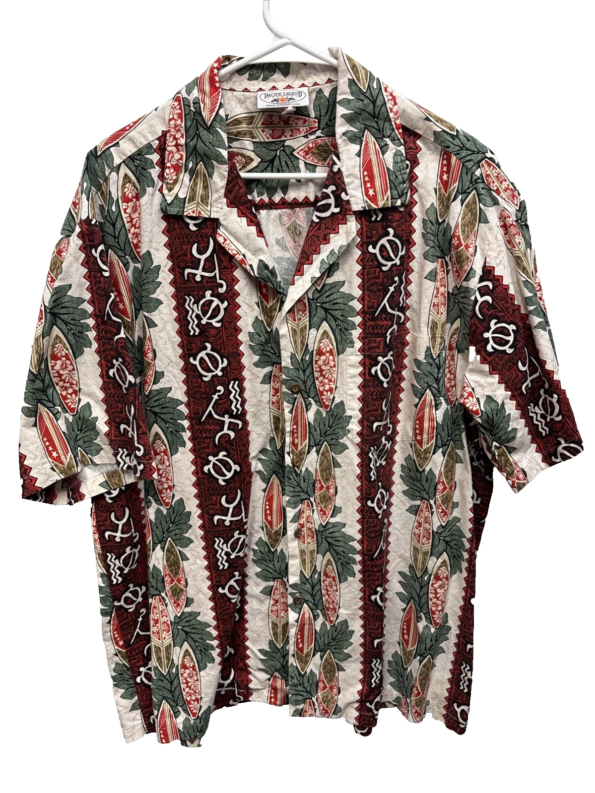 Pacific Legend Apparel Colorful Print Ivory Short Sleeve Hawaiian Shirt 2XL Men