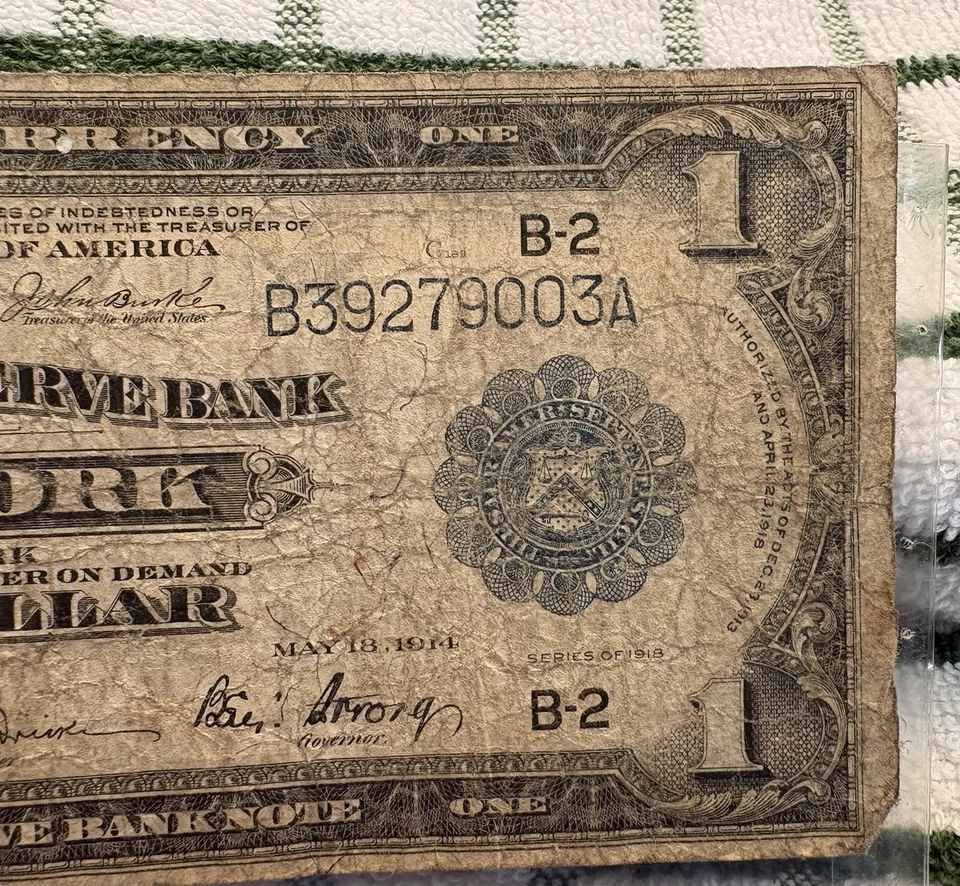 1914 One Dollar Federal Reserve Bank Of New York Note National Currency $1 - Image 4 of 4
