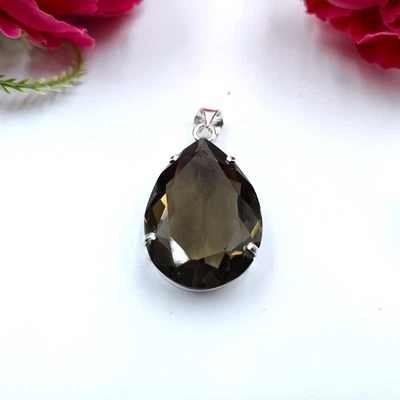 Smoky Quartz Gemstone Handmade 925 Sterling Silver Jewelry Pendant Size-1.75" - Image 1 of 4