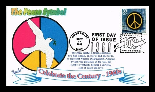 US COVER PEACE SYMBOL 1960S CELEBRATE CENTURY FDC JUVELAR LIMITED EDITION