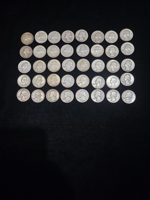 Full Roll Of 40 90% Silver Washington Quarters