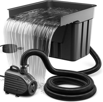 Pond Waterfall Spillway Kit 1200GPH Pump Filter Media 10FT Tubing