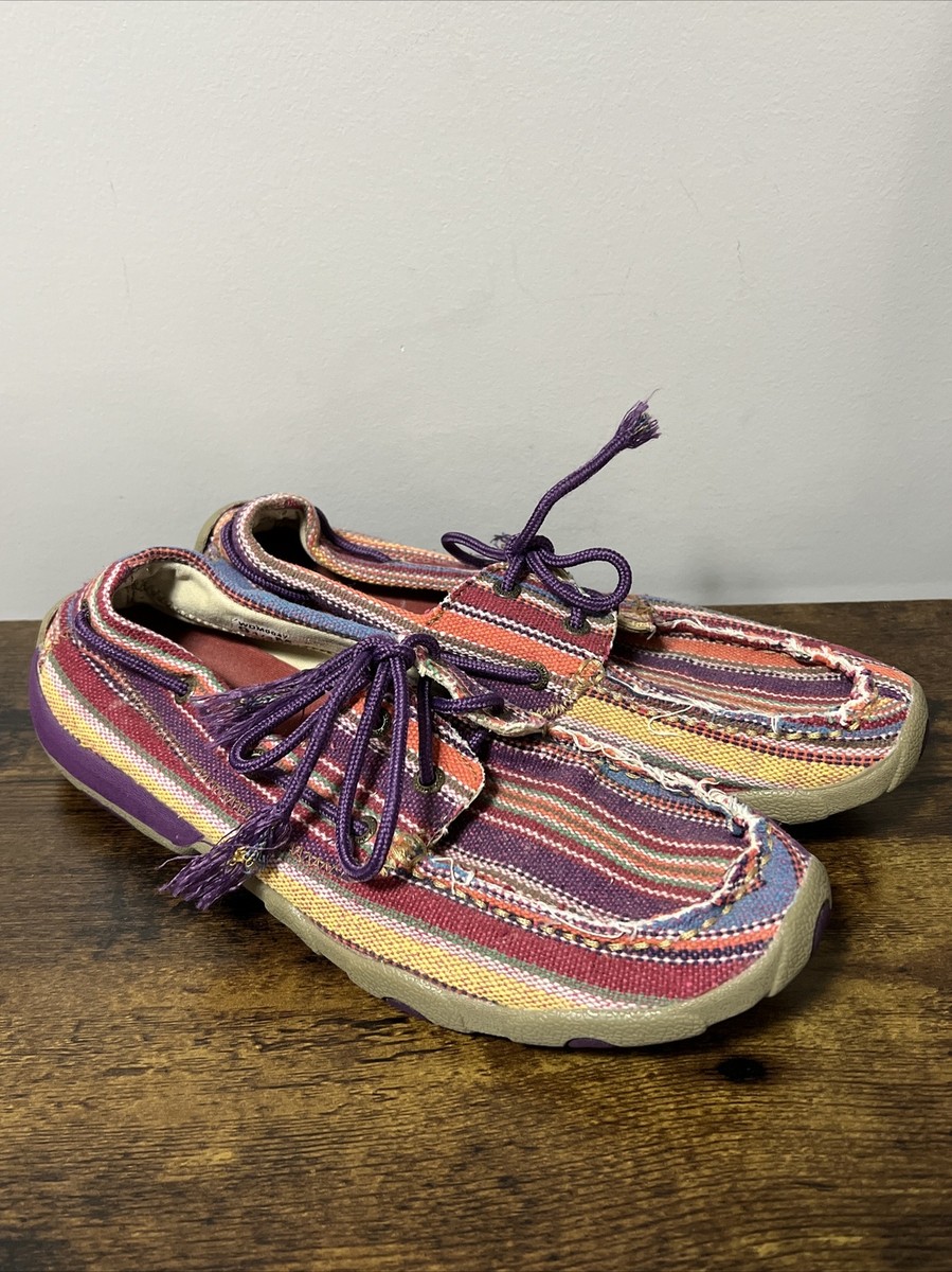 Twisted X Casual Shoes Canvas Purple Serape Multicolored Boat/Driving Sz 