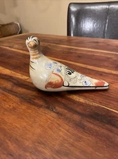 Tonala Pottery Hand Painted Bird Sculpture Beige