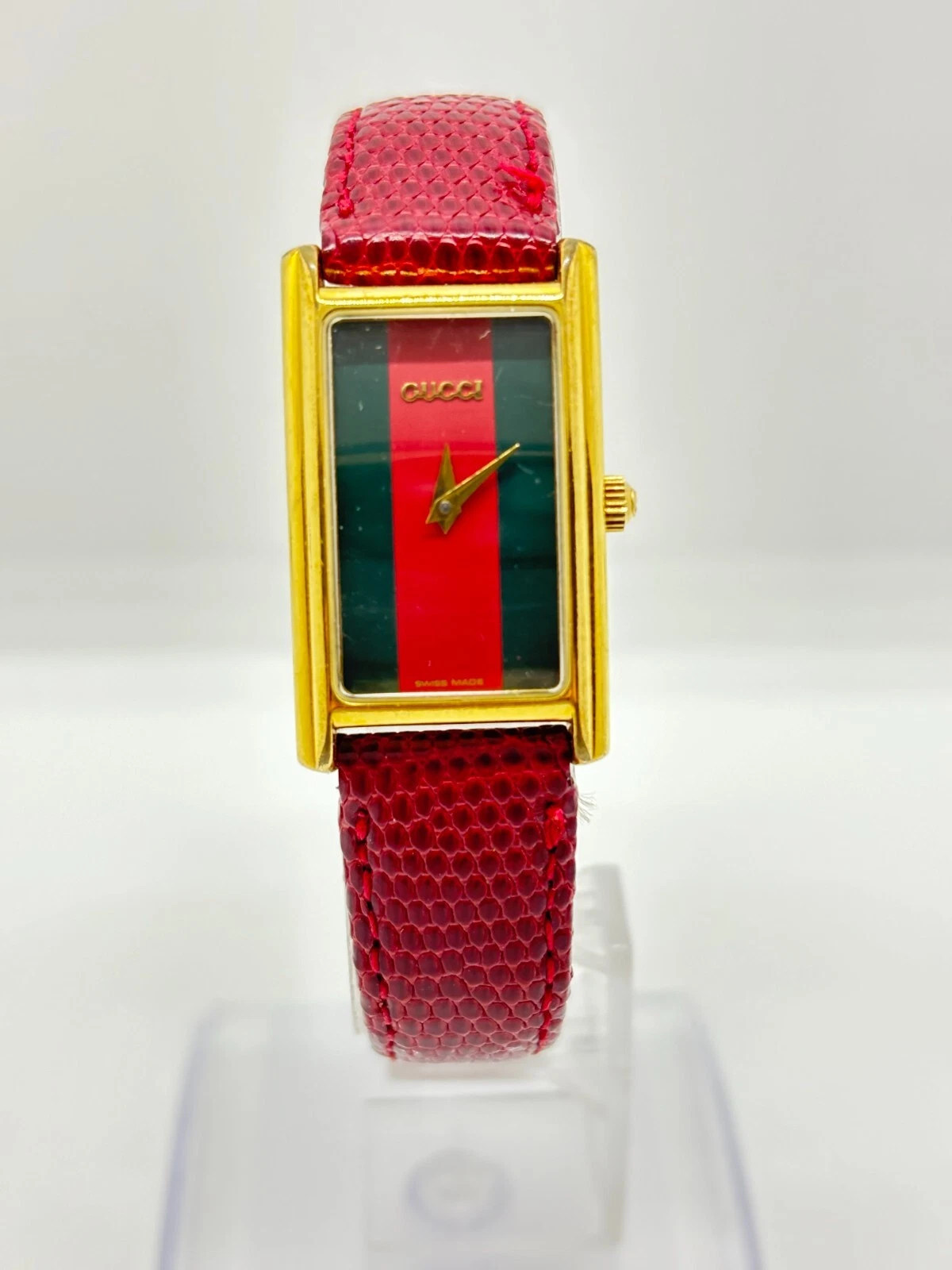 [Presque comme neuve] Montre Gucci 2600L Ceinture Cuir Marron Rouge Vert Sherry Line Occasion F/S