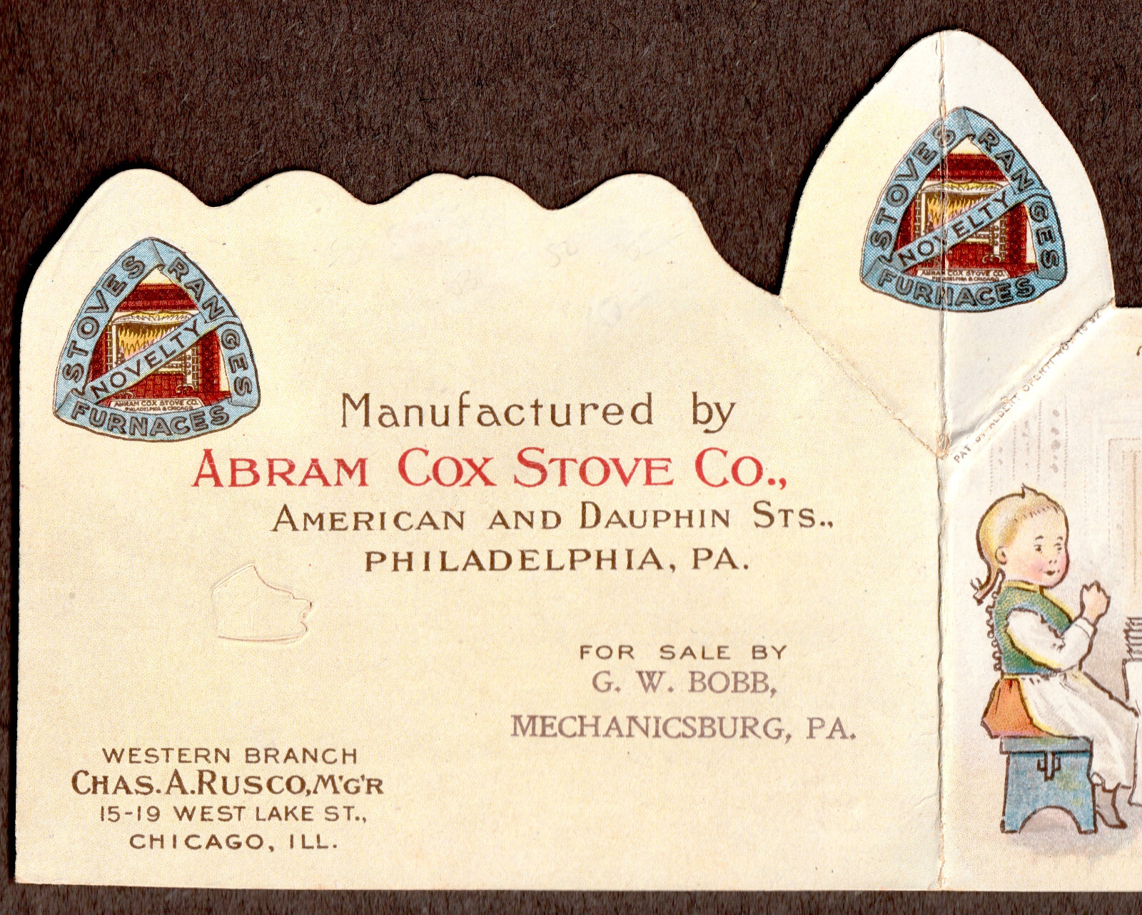 Abram Cox Novelty Stove Range Kitchen Pudding Pop-Up Delft 3D Trade Card SR.H.ns