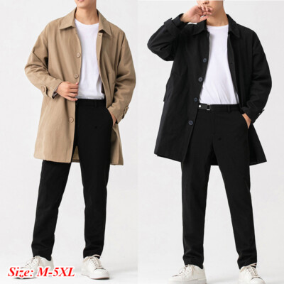Herren Trenchcoat Lockeres Oberteil Einreihig Lange Jacke Vintage Mantel