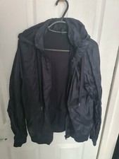 Navy Blue Hooded Raincoat Jacket With Soft Fleece Lining Size Medium