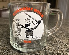 Disney Steamboat Willie Mickey Mouse 1928 Clear Glass Coffee Mug Cup Made in USA