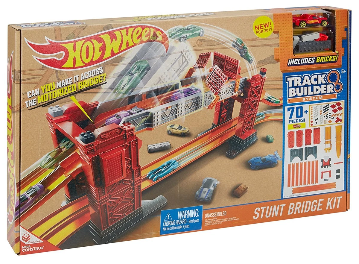Hot Wheels Track Set Builder Stunt Bridge Kit Car Racing Playset