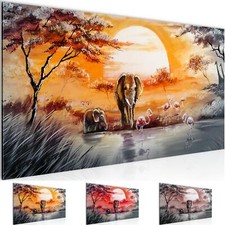Wandbild Afrika Elefant Bild XXL Bilder 100x40 cm grau orange rosa rot