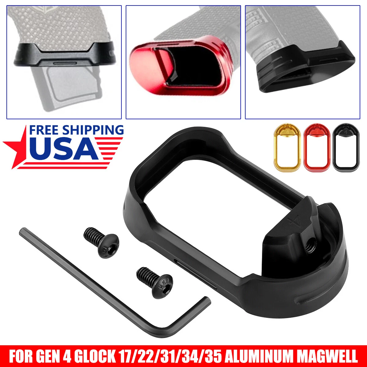 Black Anodized Aluminum Magwell For Glock Gen 3 & 4 | Fits G17/22/24/31/34/35/37