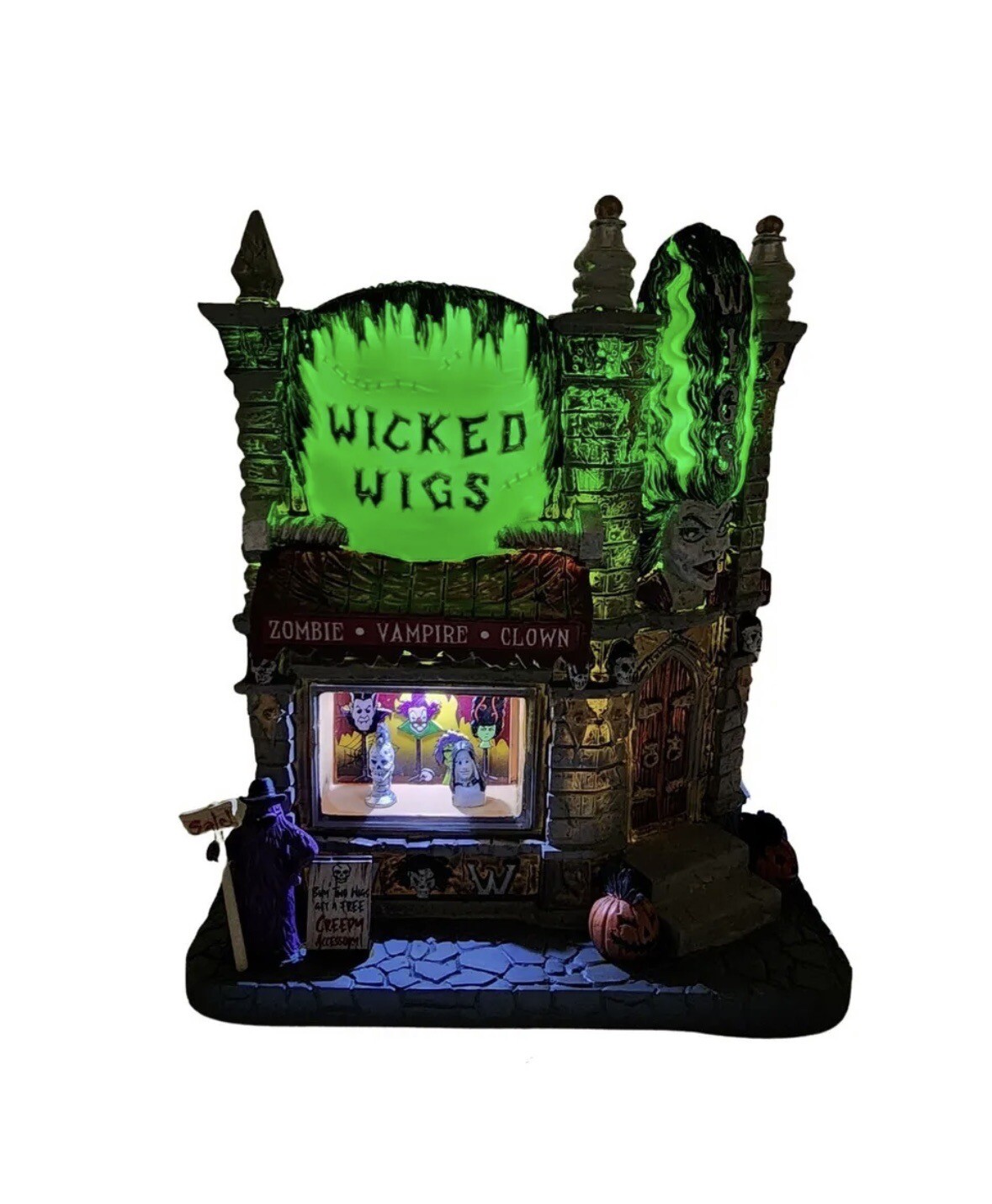 Spooky Town Lemax Wicked Wigs Zombie 35014 Halloween Village House eBay