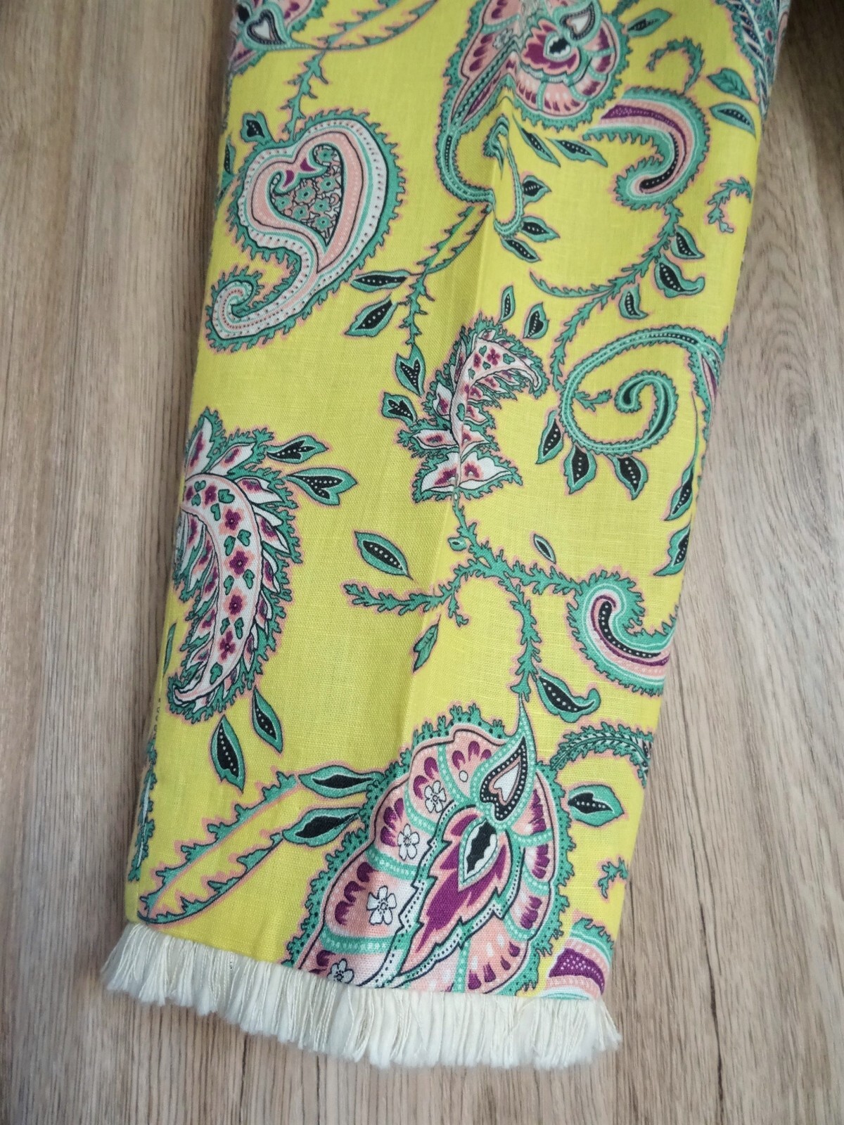 ZARA YELLOW PAISLEY PRINT LINEN BLEND TROUSERS WITH FRINGING SIZE M thumbnail 4