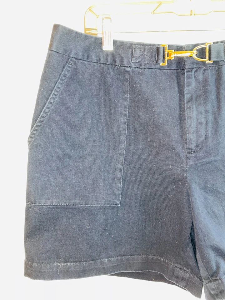 Pantalones Cortos Chaps Para Mujer Talla 14 Cintura Hebilla Azul Marino Oscuro Bolsillos Sólidos 100% Algodón Foto 3 de 4