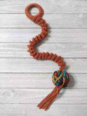 handmade crochet pet cat toy yarn ball bell door curly ginger USA new