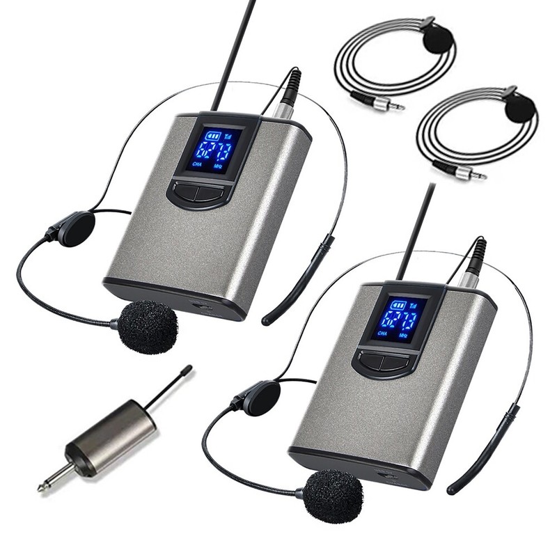 UHF Wireless Microphone Headset Mic Lavalier Lapel Mic with Bodypack Transmitter