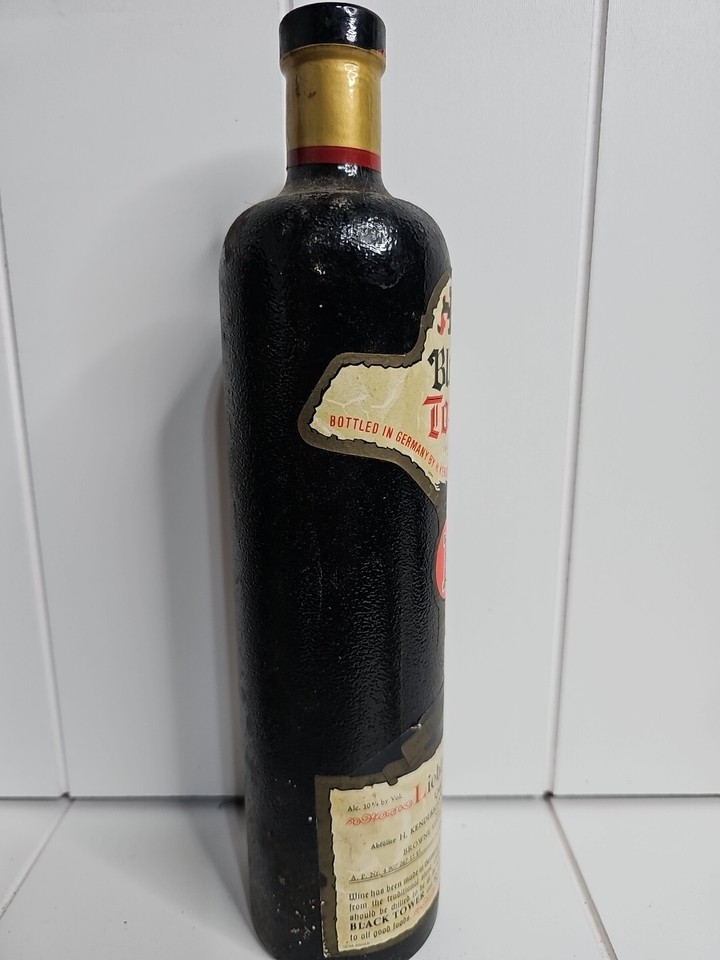 VTG Empty Black Tower White Wine German Crock Style Bottle 1979 Vintage