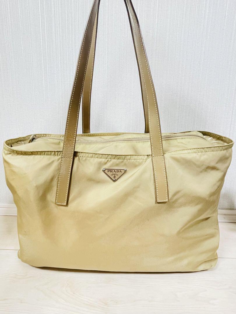 PRADA Nylon Tote Bag Auth Beige Medium Women Italy | eBay