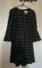 Nicole Miller Womens 6 Black & White Plaid Dress  3/4 Bell Flared Sleeve