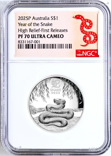 2025 Australia Lunar Year Of The SNAKE High Relief 1oz Silver Coin NGC PF70 FR
