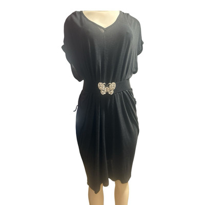 Esmara Women's L (12-14) Black V-Neck Dolman Sheath Knit Belted Knee Dress