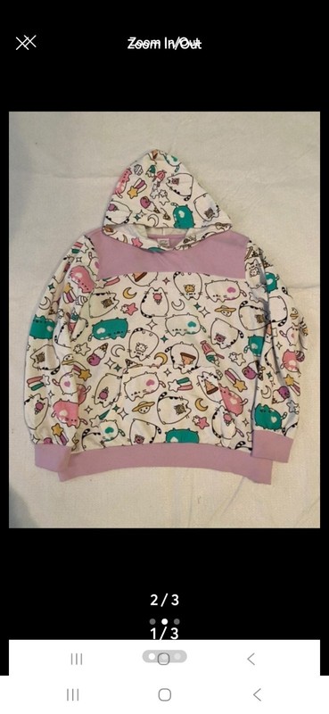 Pusheen Girls XXL Pullover Hoodie White/Purple Graphic Print Long Sleeve Hooded