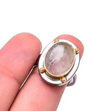 Golden Rutilated Quartz - Brazil Two Tone 925 Sterling Silver Ring S.8.5 R16