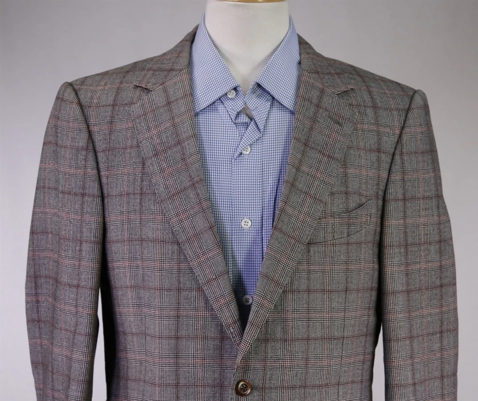 Blazer Abrigo Deportivo Paul Stuart Negro Blanco Rojo A Cuadros 2-Btn Lana Polar 40R Foto 3 de 4