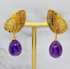 YSL YVES SAINT LAURENT Amethyst Wing Clip On Earrings - Pre owned / MG6264
