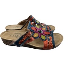 Spring Step L'Artiste Thrill Sandals Womens 5.5 6 36 Slip On Hand Painted Floral